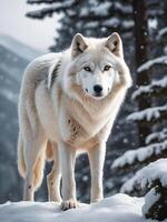 ai generado blanco lobo con nieve antecedentes foto