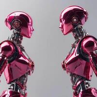 AI generated Pink Robot Couple Isolated On Grey Background photo