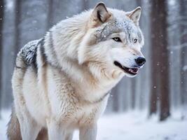 ai generado blanco lobo con nieve antecedentes foto