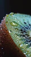 ai generado agua gotas espectáculo en un kiwi rebanada foto