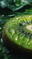 AI generated water drops show on a kiwi slice photo