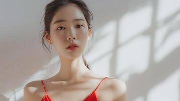 ai generado bello coreano niña modelo, cosmético modelo foto