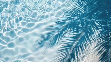 AI generated palm leaf shadow on blue water waves photo