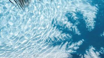 ai generado palma hoja sombra en azul agua olas foto
