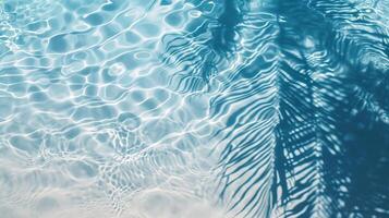 AI generated palm leaf shadow on blue water waves photo