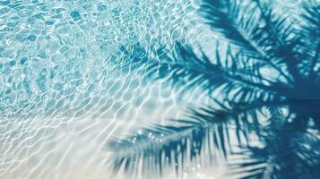 AI generated palm leaf shadow on blue water waves photo