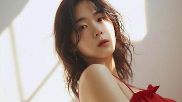 AI generated beautyful korean girl model, cosmetic model photo