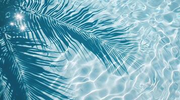 ai generado palma hoja sombra en azul agua olas foto