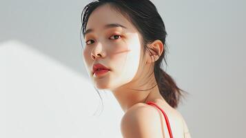 ai generado bello coreano niña modelo, cosmético modelo foto