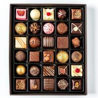 AI generated chocolate box with many chocolates photo