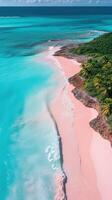 AI generated a pink sand beach and palm trees photo