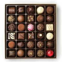 AI generated chocolate box with many chocolates photo