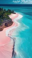 AI generated a pink sand beach and palm trees photo