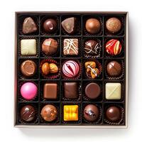 AI generated chocolate box with many chocolates photo