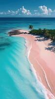 AI generated a pink sand beach and palm trees photo