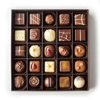 AI generated chocolate box with many chocolates photo