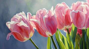 ai generado tulipán ramo de flores sentado en mesa a oscuro antecedentes foto