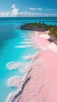 AI generated a pink sand beach and palm trees photo