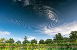 Reflection surface blue water clear and river bank photo