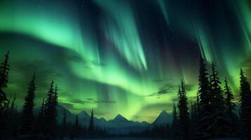 AI generated Northern Lights Over Forest Nature Background photo