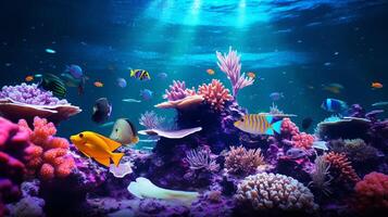 AI generated Ocean Deep Sea Life and Corals Background photo