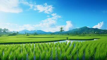 AI generated Rice Paddy Nature Background photo