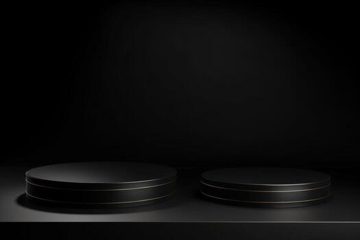 ai generado negro etapa con dos redondo podios Bosquejo para presentación cosmético productos foto