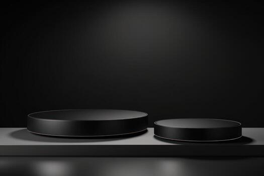 ai generado negro etapa con dos redondo podios Bosquejo para presentación cosmético productos foto