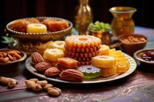 AI generated Traditional Eid al-Fitr Sweets and Delicacies photo