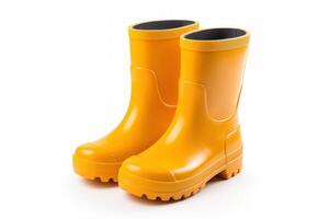 AI generated yellow kids rubber boots isolated on white photo