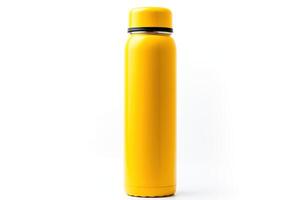 AI generated yellow thermos bottle isolated on white background photo