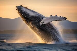 AI generated Freeze the elegance of a breaching humpback whale photo