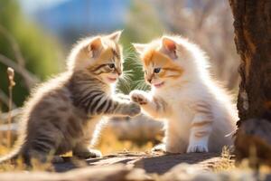 AI generated Pair of playful kittens playing in the garden photo