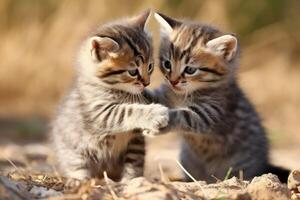 AI generated Pair of playful kittens playing in the garden photo