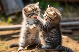 AI generated Pair of playful kittens playing in the garden photo