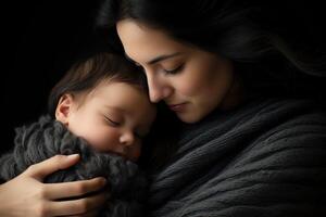 AI generated a loving mother hugs her child with warmth and tenderness photo