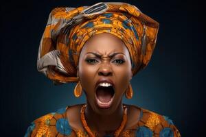 AI generated Woman of African appearance who appears to be furious photo