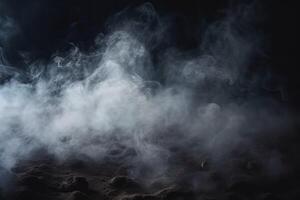 AI generated Defocused smoke on a dark Halloween background obscures foggy cement photo