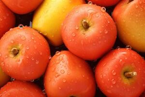 AI generated Delicious ripe quinces with water drops as background, closeup photo