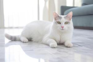 AI generated Sleek and elegant cat lounging on a polished marble floor photo