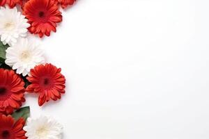 AI generated Top view a flowers in the corner side on white background copy space photo