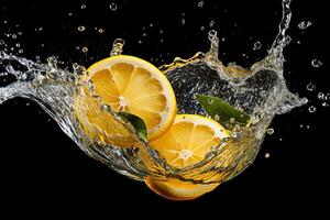 AI generated A slice of lemon splashing into a splash of water photo