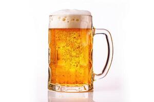 AI generated A beer stein glass fill with beer on white background photo