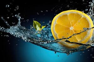 AI generated A slice of lemon splashing into a splash of water photo