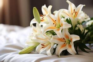 AI generated Funeral concept image with lily flowers shallow photo