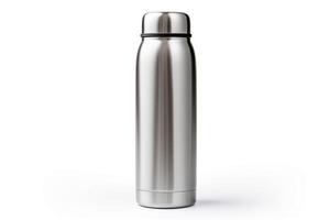 AI generated silver thermos bottle isolated on white background photo