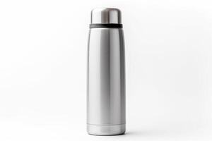 AI generated silver thermos bottle isolated on white background photo