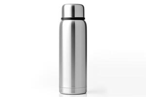 AI generated silver thermos bottle isolated on white background photo