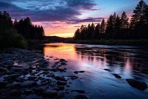 AI generated Peaceful River Bend in Twilight photo