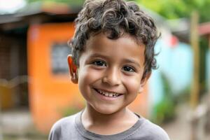 ai generado un Hispano niño sonrisa a cámara foto